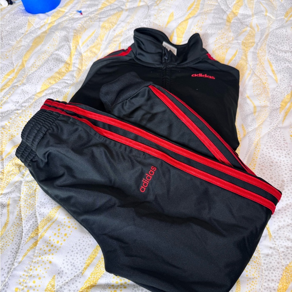 Adidas Kids Black Tracksuit with Red Stripes - Picture 6 of 7